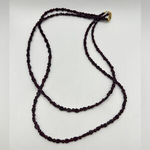 22" double strands, ALL garnet beaded necklace with gold over 925 clasp!